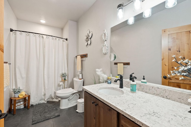 378 Skookum Rd, Lakeside, MT 59922 - bathroom with vanity, tile patterned floors, and a shower with curtain
