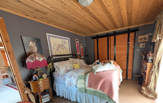 bedroom with wood ceiling