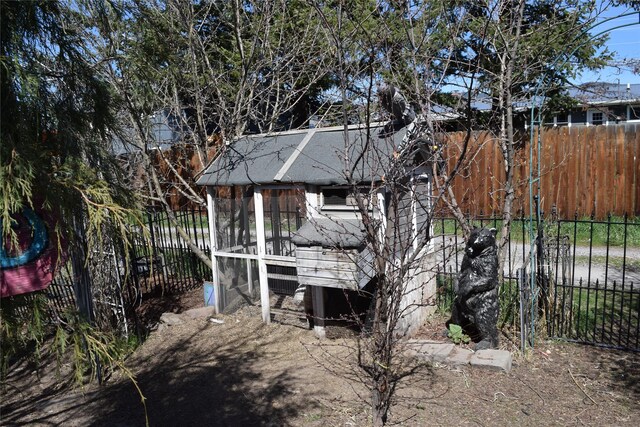 view of poultry coop with fence