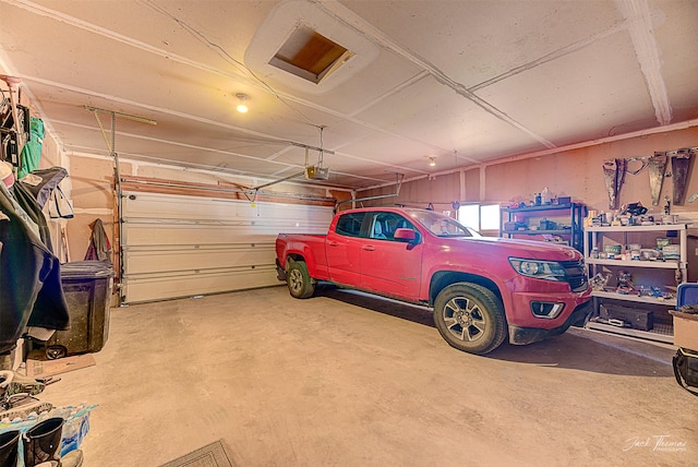 garage with a garage door opener