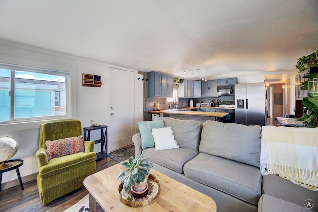 2931 Melrose Rd, Helena, MT 59602 - living room with dark wood-style flooring and lofted ceiling