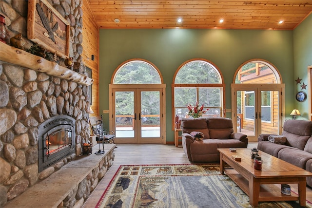 133 Klakken Rd, Noxon, MT 59853 - living area with wood ceiling, french doors, and recessed lighting