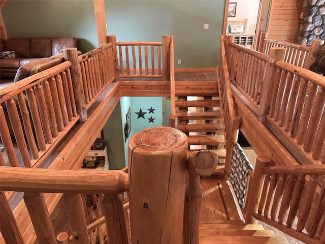 133 Klakken Rd, Noxon, MT 59853 - staircase featuring hardwood / wood-style floors and wooden walls
