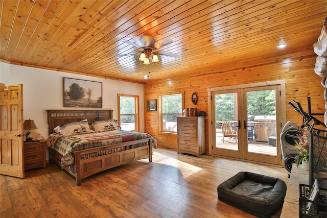 133 Klakken Rd, Noxon, MT 59853 - bedroom featuring wood-type flooring, access to exterior, wood ceiling, and french doors