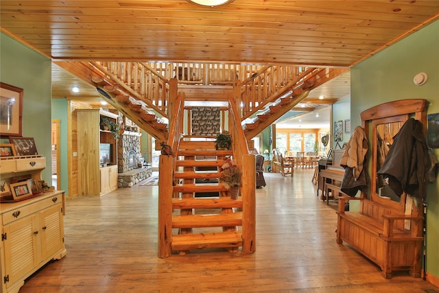 133 Klakken Rd, Noxon, MT 59853 - stairs with hardwood / wood-style flooring and wooden ceiling