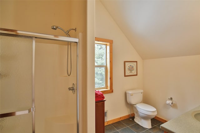 133 Klakken Rd, Noxon, MT 59853 - full bath featuring vaulted ceiling, vanity, toilet, and a stall shower
