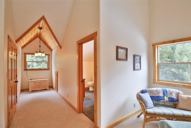 133 Klakken Rd, Noxon, MT 59853 - hallway featuring light colored carpet, high vaulted ceiling, and plenty of natural light