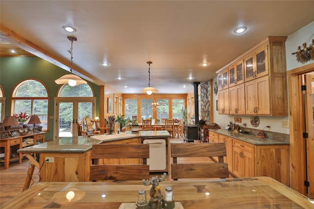 133 Klakken Rd, Noxon, MT 59853 - kitchen featuring recessed lighting, french doors, a sink, and a kitchen island