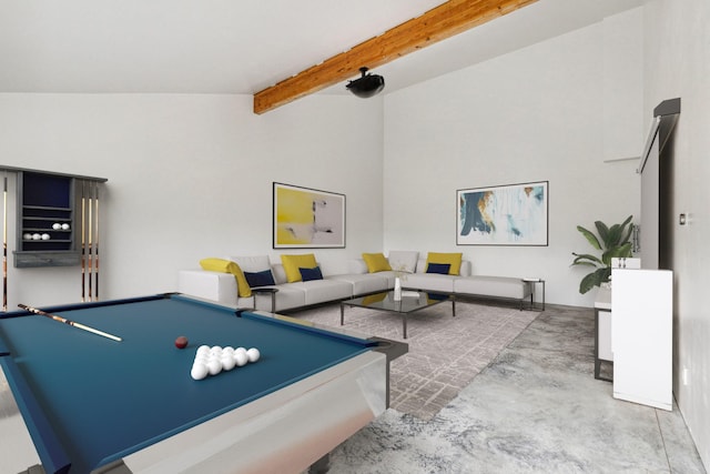 5052 Hoblitt Ln N, Florence, MT 59833 - playroom featuring finished concrete flooring, beam ceiling, and billiards