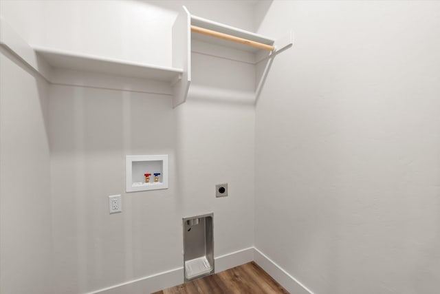 1048 Mill Creek Dr, Bigfork, MT 59911 - washroom featuring hookup for a washing machine, electric dryer hookup, dark wood finished floors, and baseboards