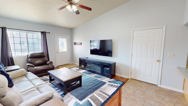 103 Alice Ave Unit B, Hamilton, MT 59840 - living area with ceiling fan and high vaulted ceiling