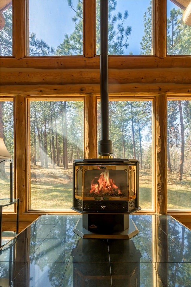 807 Pheasant Run, Hamilton, MT 59840 - detailed view of a wood stove and rustic walls
