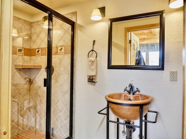 1130 Hegson Dr, Stevensville, MT 59870 - bathroom with a stall shower and a textured wall