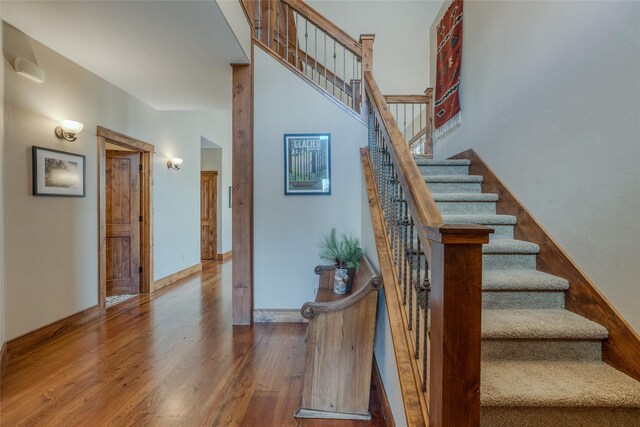 1 Rock Creek Ct, Whitefish, MT 59937 - stairway with wood finished floors and baseboards