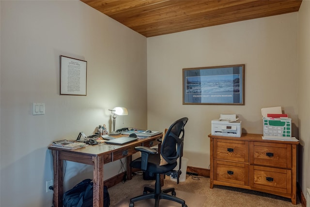 1 Rock Creek Ct, Whitefish, MT 59937 - office space featuring light colored carpet, wood ceiling, and baseboards