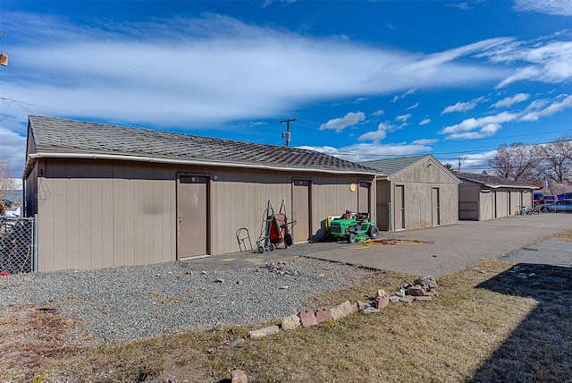 view of outbuilding with fence