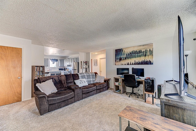 1312 Cole Ave, Helena, MT 59601 - living area featuring light carpet, an office area, and a textured ceiling