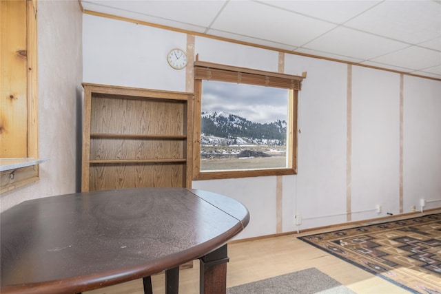 433 Swamp Creek Rd, Wise River, MT 59762 - interior space with wood finished floors, a mountain view, and a drop ceiling