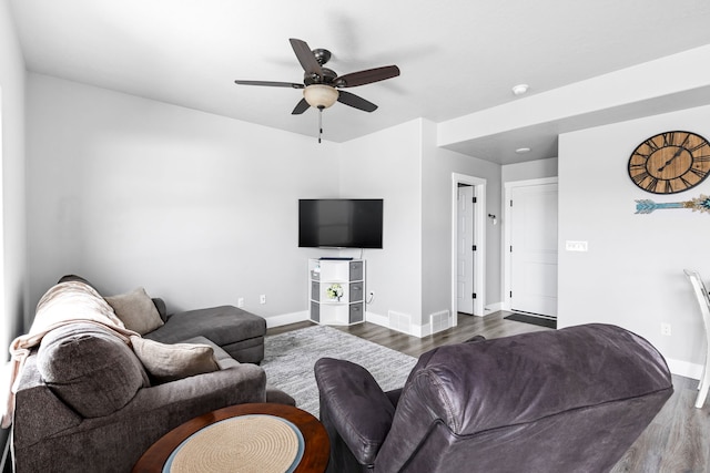 2009 Meriwether Ct, Great Falls, MT 59405 - living area featuring a ceiling fan, baseboards, and dark wood finished floors