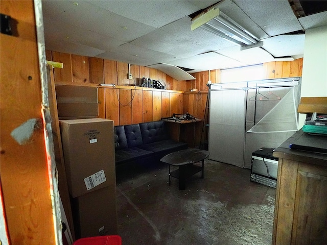 below grade area with wood walls