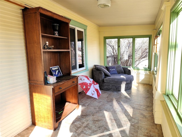 sunroom with stone finish floor