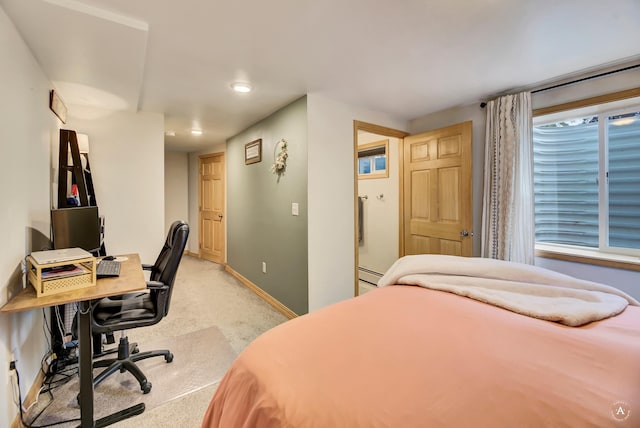1565 Beaverhead Rd, Helena, MT 59602 - bedroom featuring light colored carpet, an office area, baseboards, recessed lighting, and a baseboard radiator