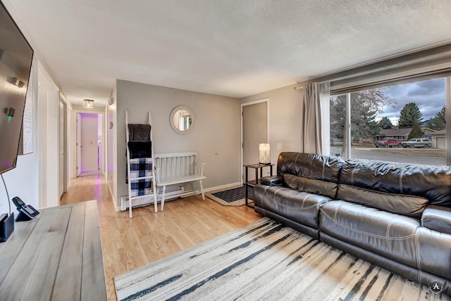 1565 Beaverhead Rd, Helena, MT 59602 - living room with a baseboard heating unit, wood finished floors, baseboards, and a textured ceiling