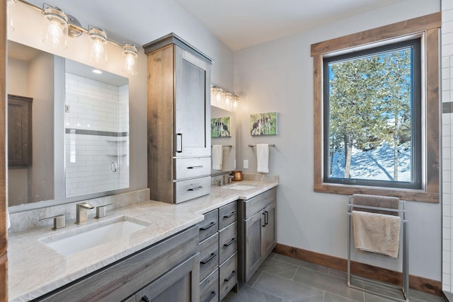 85 Meadows Dr, Whitefish, MT 59937 - full bathroom featuring double vanity, a shower stall, and tile patterned floors