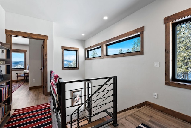 85 Meadows Dr, Whitefish, MT 59937 - stairs with wood finished floors, plenty of natural light, and recessed lighting
