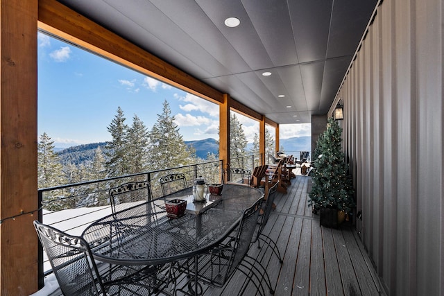 85 Meadows Dr, Whitefish, MT 59937 - wooden terrace featuring a mountain view and outdoor dining space