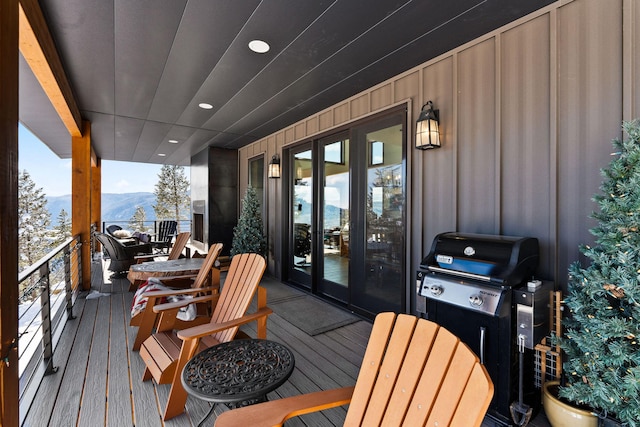 85 Meadows Dr, Whitefish, MT 59937 - deck with a grill, a mountain view, and french doors