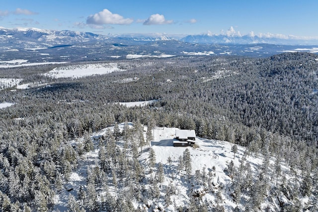 85 Meadows Dr, Whitefish, MT 59937 - snowy aerial view with a mountain view and a view of trees
