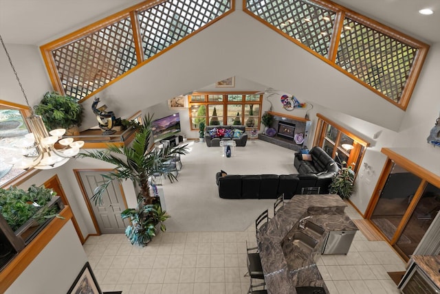 229AND231 Harbor Dr, Bigfork, MT 59911 - tiled living area featuring recessed lighting and a high ceiling