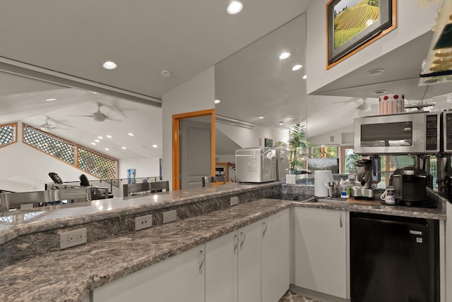 229AND231 Harbor Dr, Bigfork, MT 59911 - kitchen featuring dishwasher, stainless steel microwave, recessed lighting, white cabinets, and ceiling fan