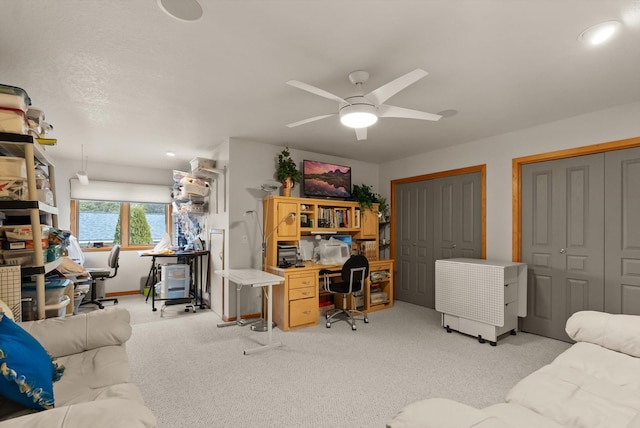229AND231 Harbor Dr, Bigfork, MT 59911 - carpeted home office featuring ceiling fan and baseboards