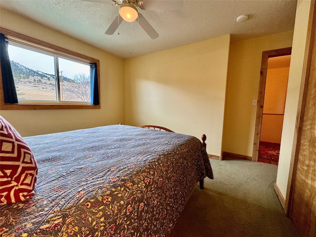 19066 King Rd, Florence, MT 59833 - bedroom featuring carpet floors, baseboards, ceiling fan, and a textured ceiling
