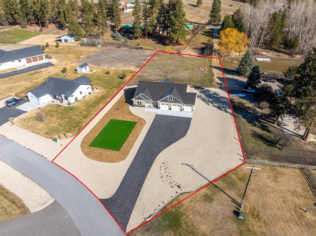 376 Cowboy Ct, Florence, MT 59833 - aerial view of property and surrounding area featuring property boundaries highlighted
