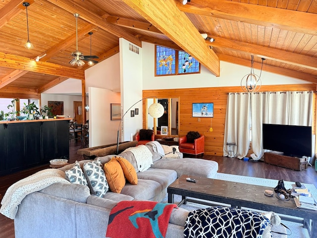675 Bobcat Ln, Hamilton, MT 59840 - living room featuring wood ceiling, beamed ceiling, and wood finished floors