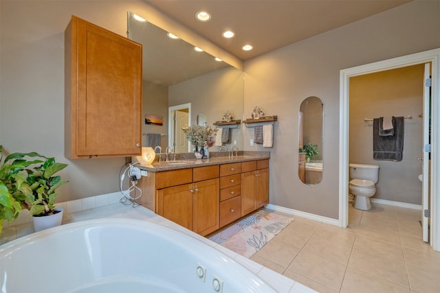 24 Sidewinder Loop, Clancy, MT 59634 - bathroom featuring double vanity, a tub with jets, recessed lighting, and tile patterned flooring