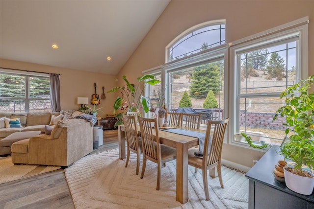 24 Sidewinder Loop, Clancy, MT 59634 - dining area with light wood-style flooring, high vaulted ceiling, and recessed lighting