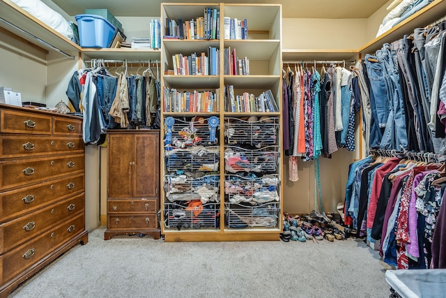 walk in closet with carpet floors