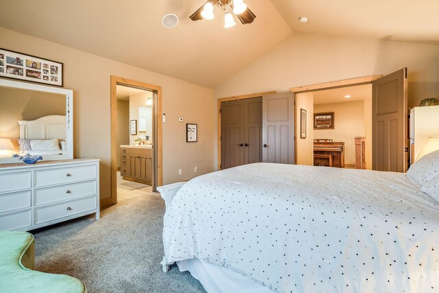 230 Camp Crook Ave, Kalispell, MT 59901 - bedroom with an AC wall unit, lofted ceiling, light carpet, baseboards, and ceiling fan