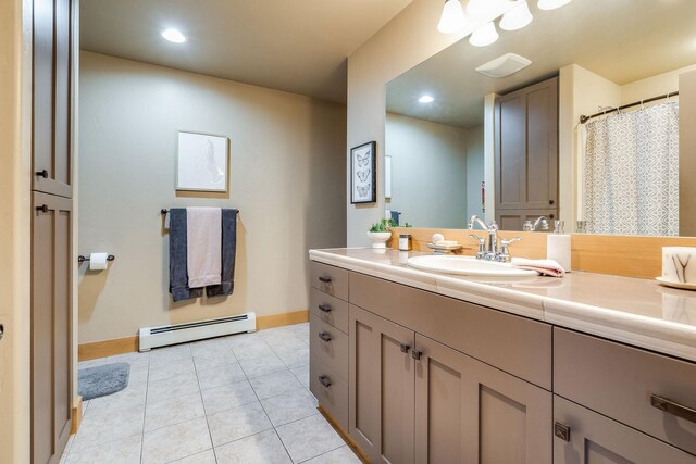 230 Camp Crook Ave, Kalispell, MT 59901 - carpeted bedroom with a wall mounted AC, vaulted ceiling, baseboard heating, and a ceiling fan