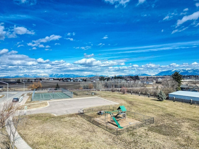 drone / aerial view with a mountain view
