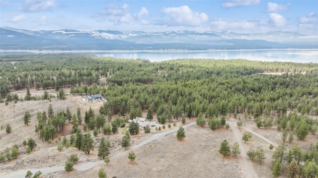 280 Cowgirl Cv, Eureka, MT 59917 - bird's eye view featuring a view of trees and a water and mountain view