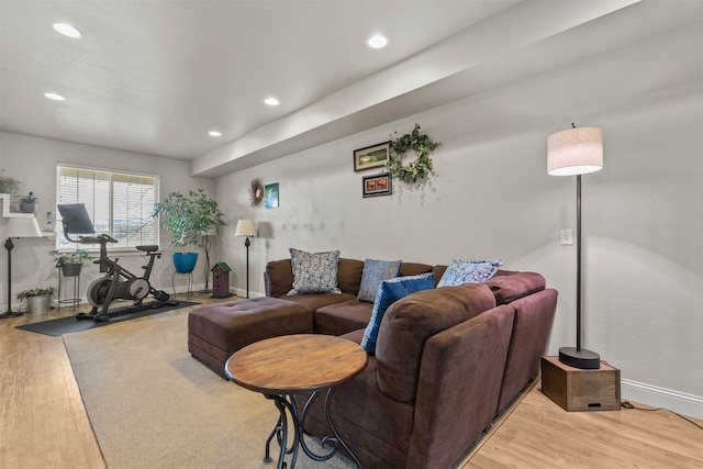 4239 W Babcock St Unit 7, Bozeman, MT 59718 - living room featuring baseboards, light wood finished floors, and recessed lighting