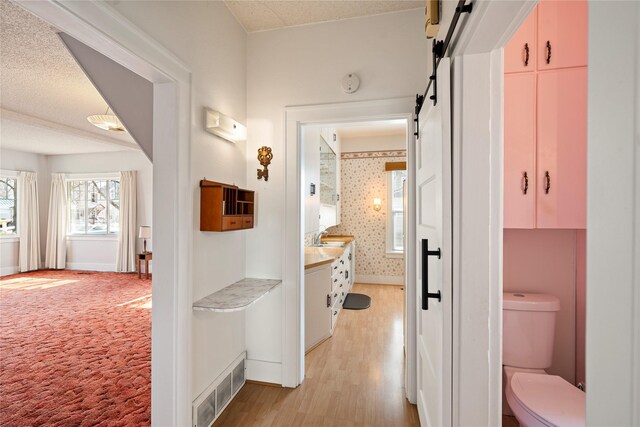 744 2nd Ave W, Kalispell, MT 59901 - hall featuring a barn door and light wood-style flooring