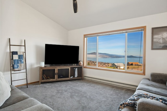 18 Mission View Dr, Polson, MT 59860 - living area with baseboard heating, carpet floors, and lofted ceiling