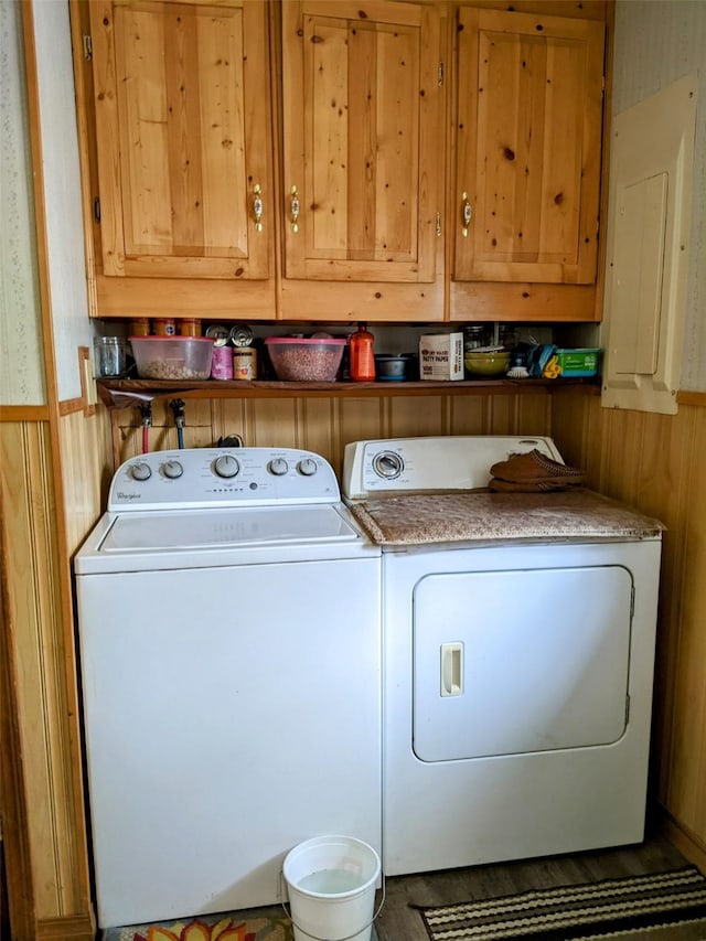 1003 4th Ave, Plains, MT 59859 - laundry area with washing machine and clothes dryer, electric panel, and cabinet space