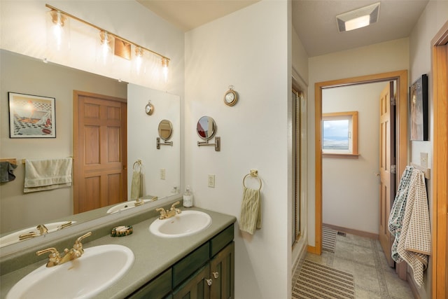 37 Bridger Meadow Ln, Pray, MT 59065 - bathroom featuring a shower with shower door and double vanity